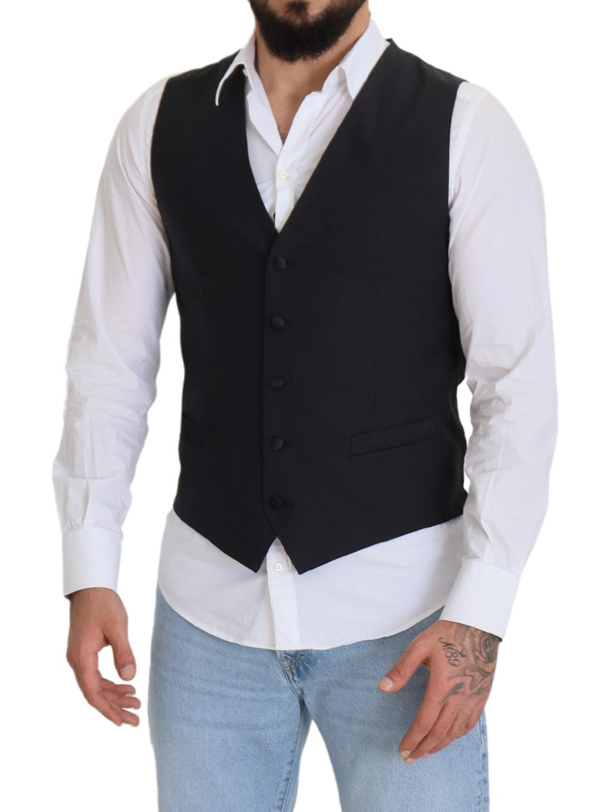 Dolce & Gabbana Schwarze Stretchweste aus Wolle Formelle Weste