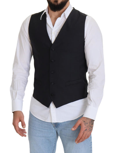 Dolce & Gabbana Schwarze Stretchweste aus Wolle Formelle Weste