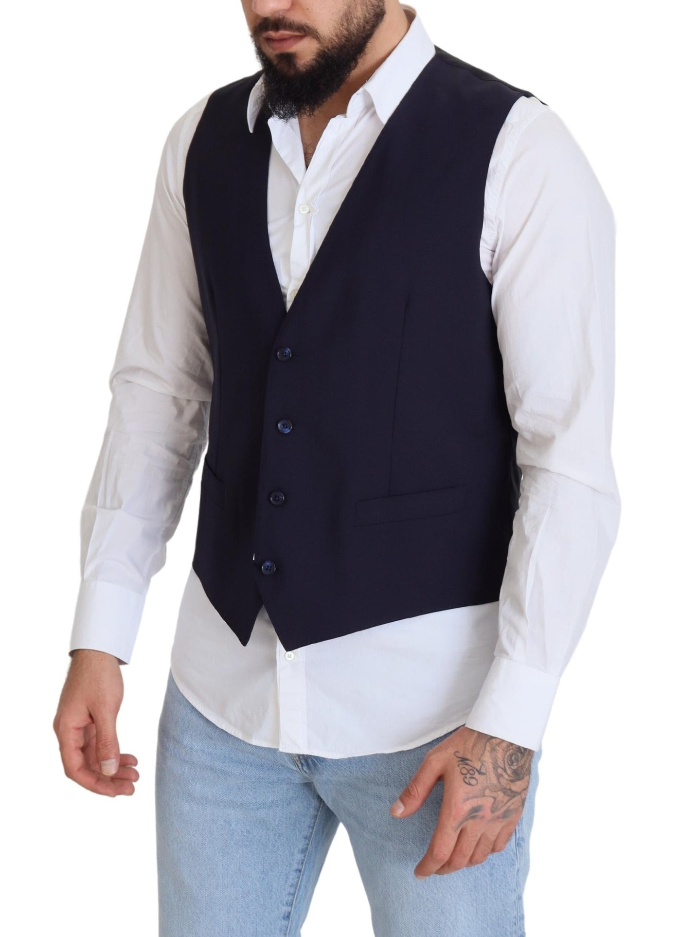 Dolce & Gabbana Dunkelblaue Stretchweste aus Wolle Formelle Weste