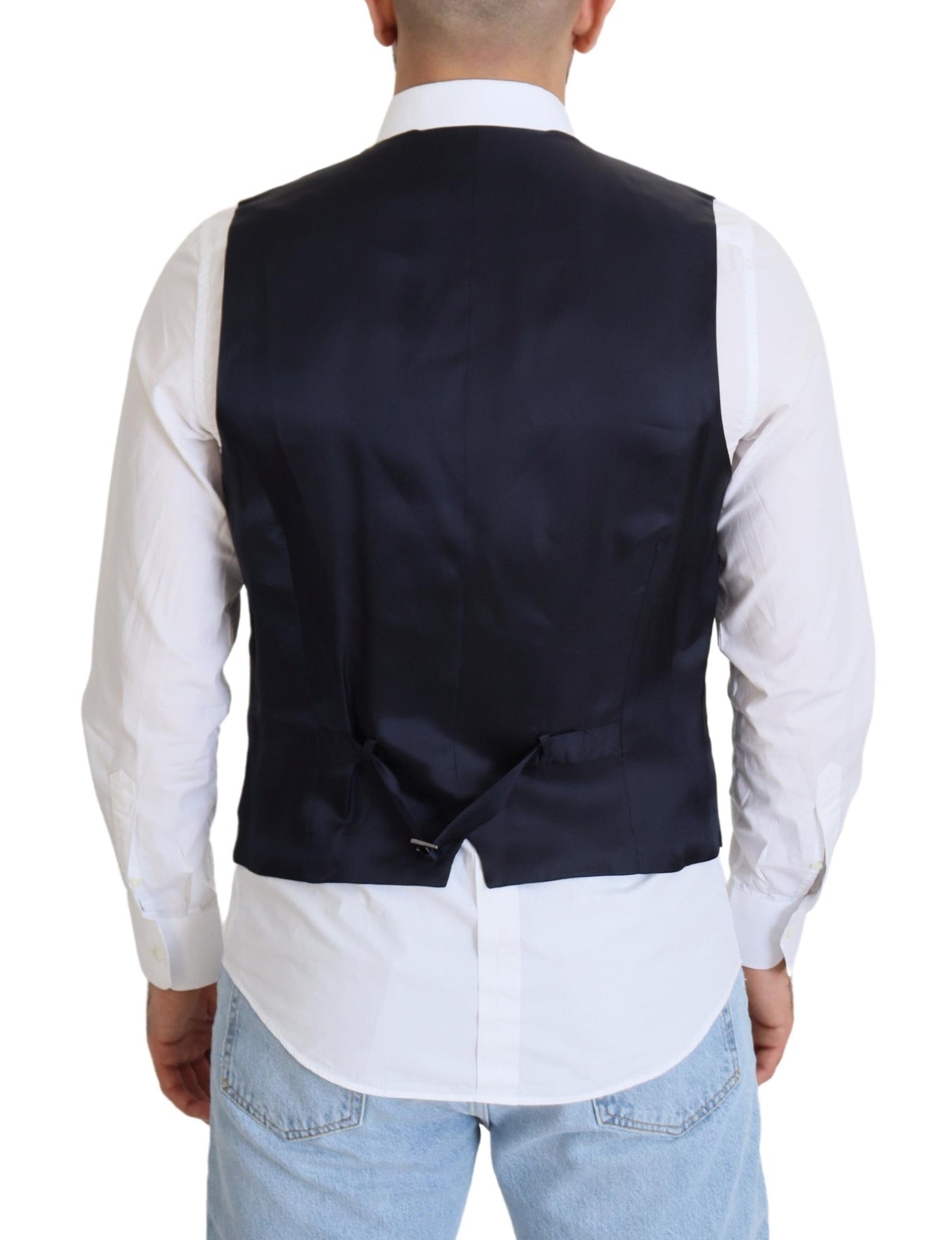 Dolce & Gabbana Dunkelblaue Stretchweste aus Wolle Formelle Weste