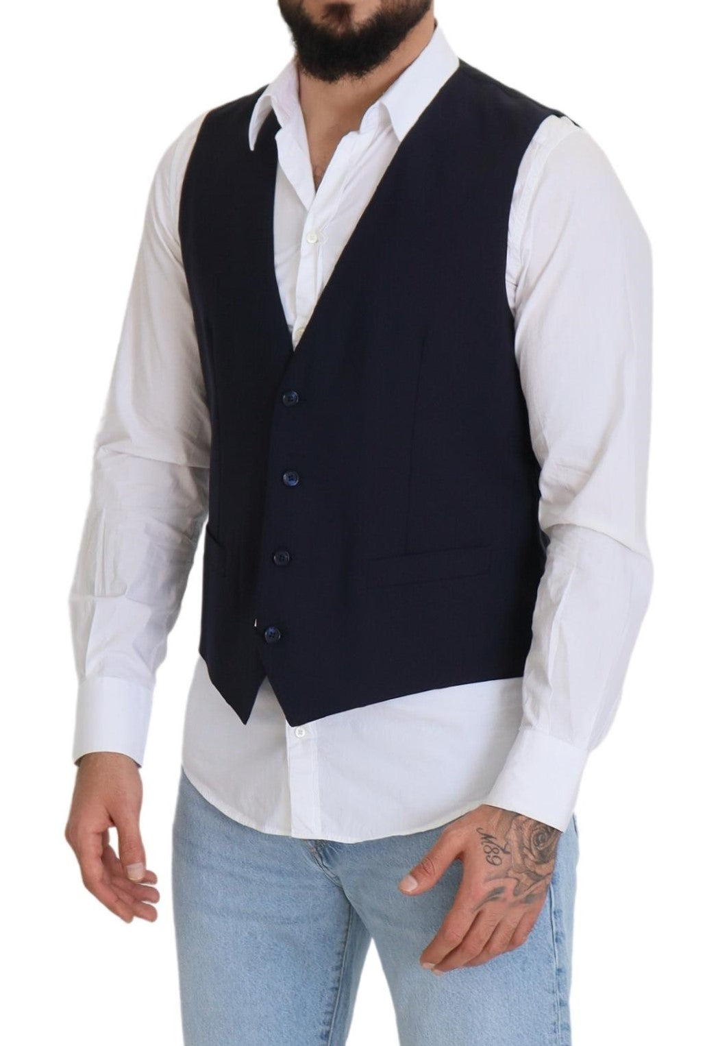 Dolce & Gabbana Dunkelblaue Stretchweste aus Wolle Formelle Weste