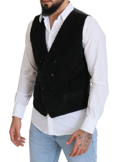 Dolce & Gabbana Schwarze zweireihige Weste aus Baumwolle