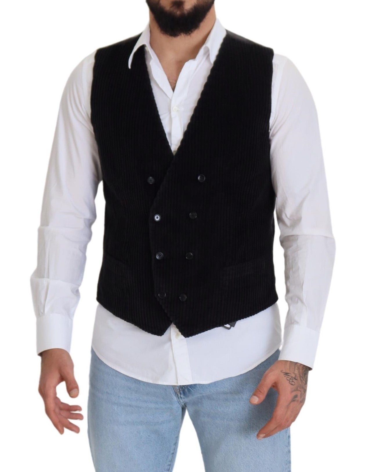Dolce & Gabbana Schwarze zweireihige Weste aus Baumwolle