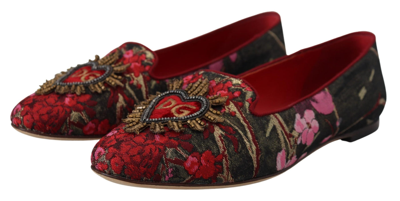 Dolce & Gabbana Multicolor Jacquard Heiliges Herz Patch Slip On Schuhe