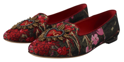 Dolce & Gabbana Multicolor Jacquard Heiliges Herz Patch Slip On Schuhe