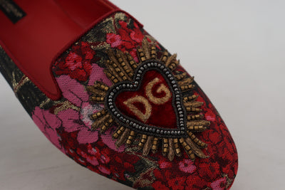 Dolce & Gabbana Multicolor Jacquard Heiliges Herz Patch Slip On Schuhe