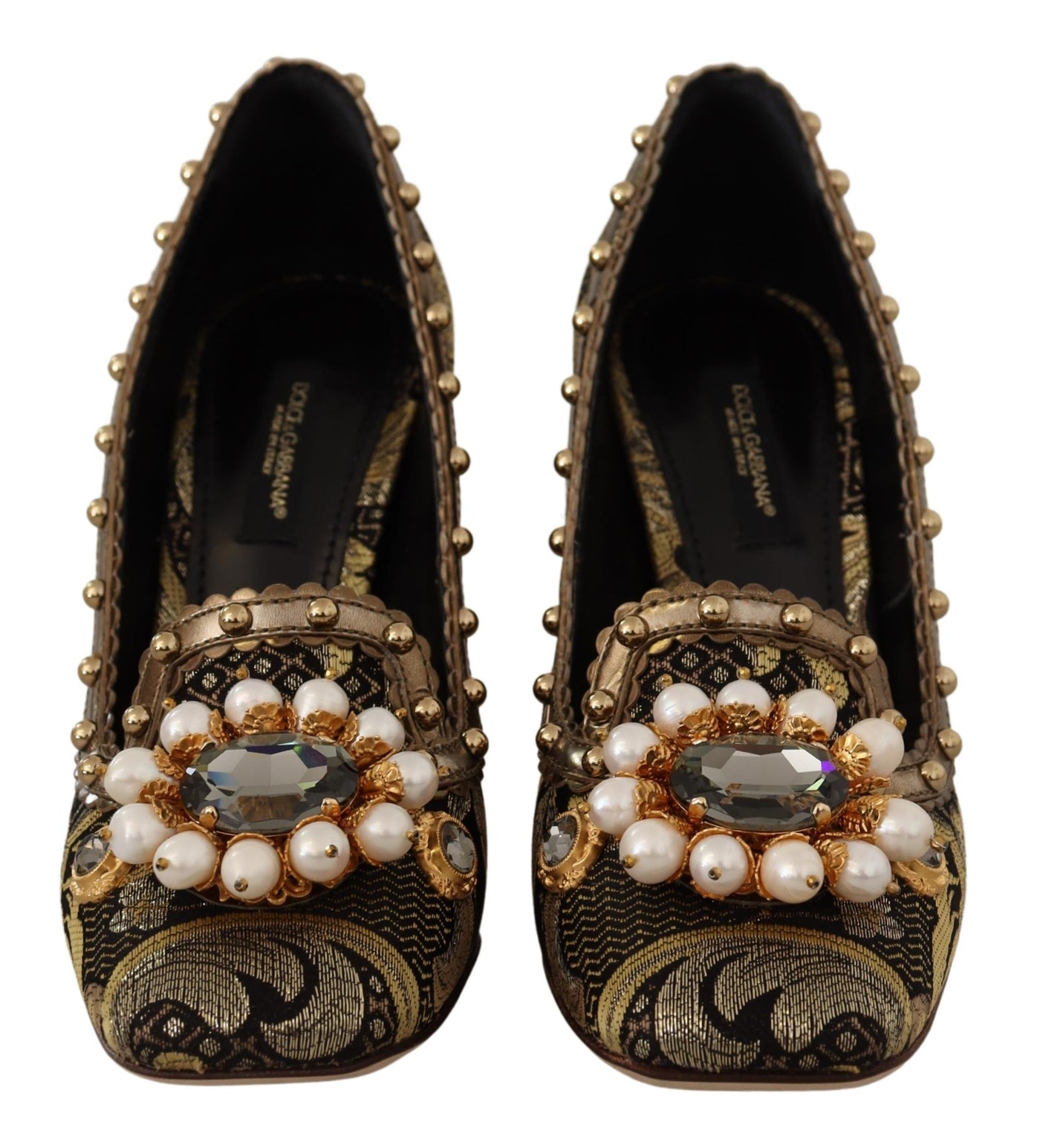 Dolce & Gabbana Gold Kristall Quadratische Zehe Brokat Pumps Schuhe