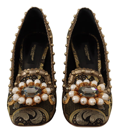 Dolce & Gabbana Gold Kristall Quadratische Zehe Brokat Pumps Schuhe