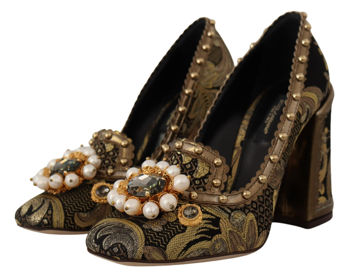 Dolce & Gabbana Gold Kristall Quadratische Zehe Brokat Pumps Schuhe