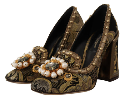 Dolce & Gabbana Gold Kristall Quadratische Zehe Brokat Pumps Schuhe