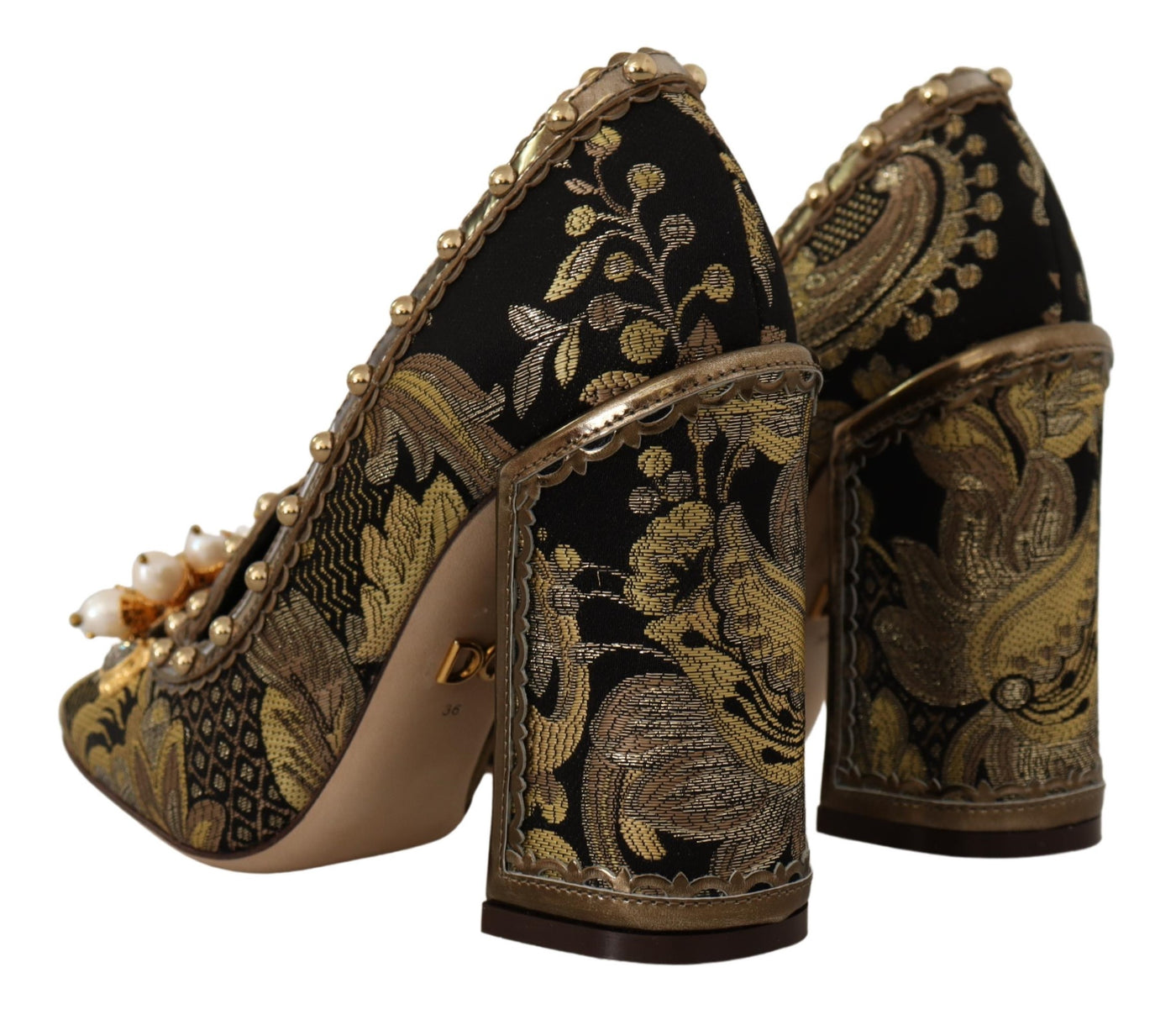 Dolce & Gabbana Gold Kristall Quadratische Zehe Brokat Pumps Schuhe