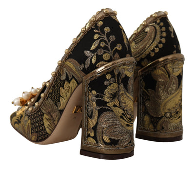 Dolce & Gabbana Gold Kristall Quadratische Zehe Brokat Pumps Schuhe