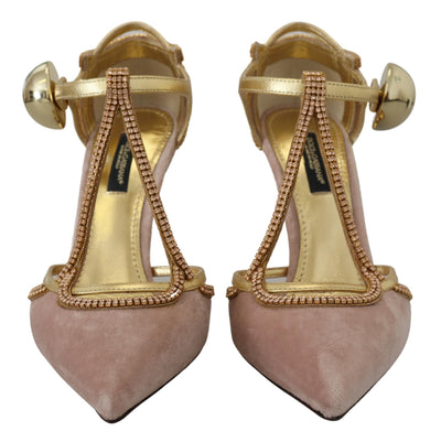 Dolce & Gabbana Rosa Kristall T-strap Heels Pumps Schuhe
