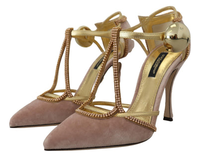 Dolce & Gabbana Rosa Kristall T-strap Heels Pumps Schuhe