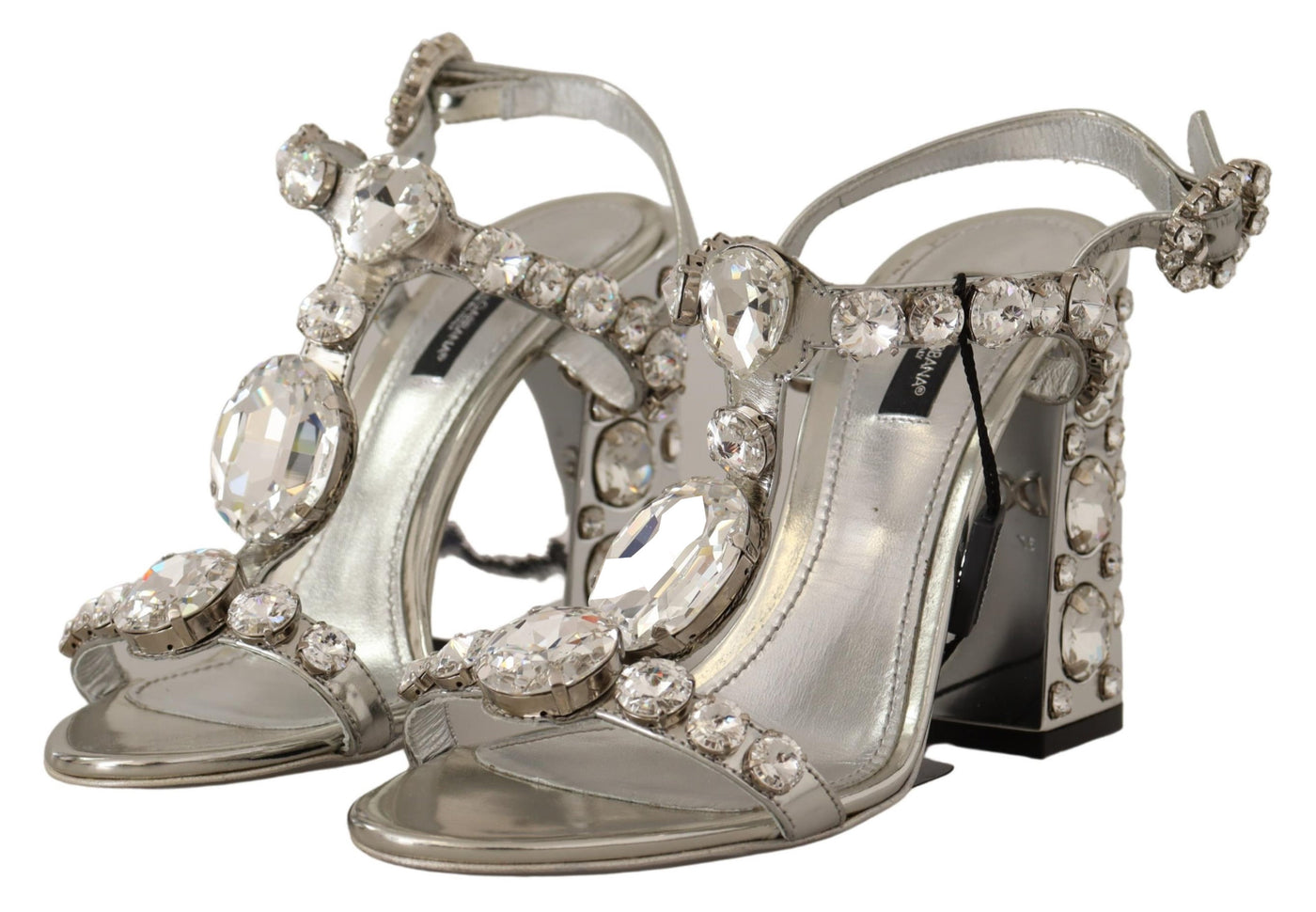 Dolce & Gabbana Silberne Kristalle Riemen Schnalle High Heel Sandalen