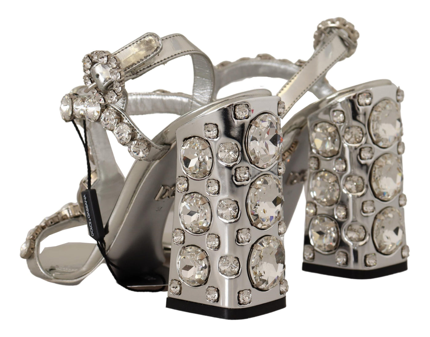Dolce & Gabbana Silberne Kristalle Riemen Schnalle High Heel Sandalen