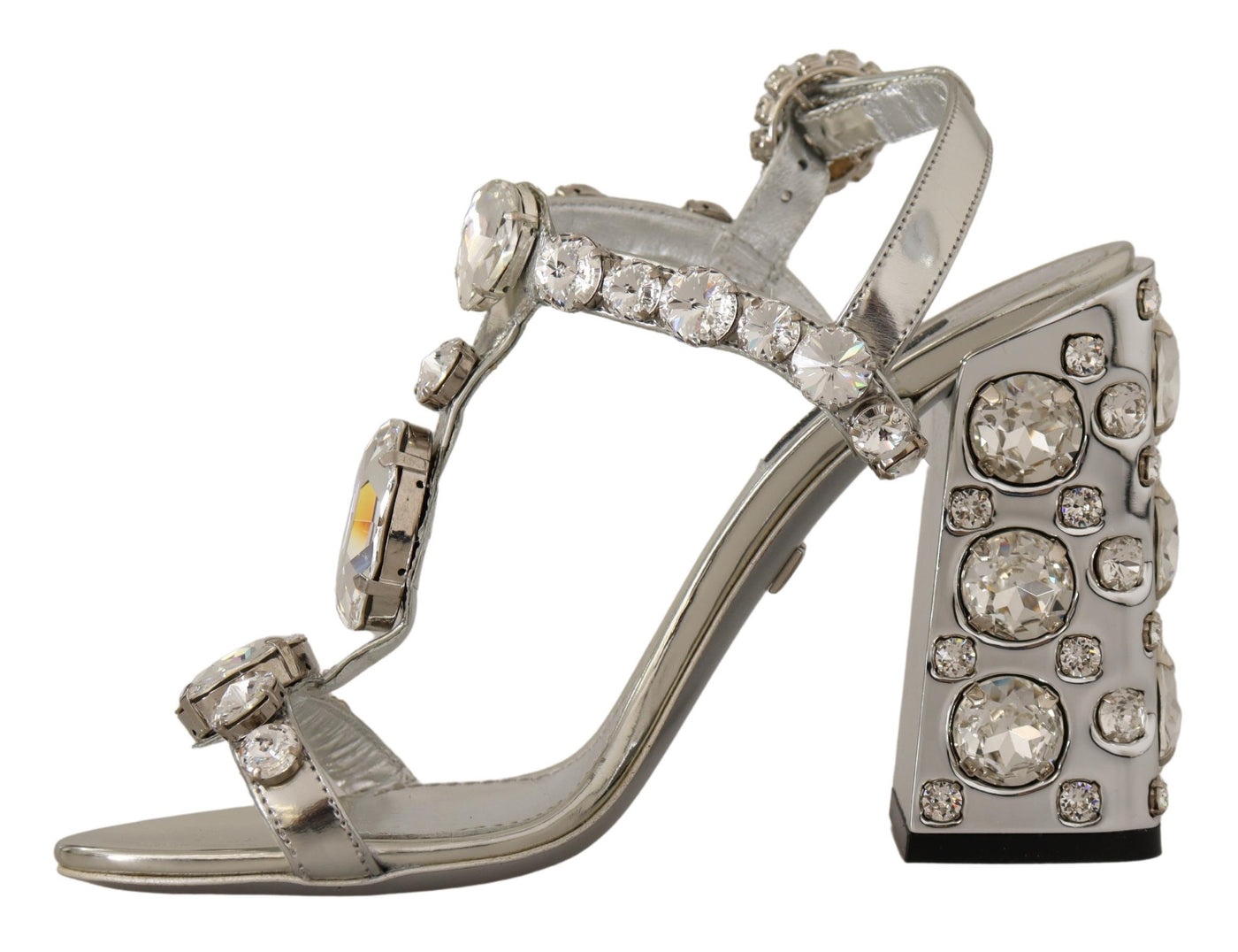 Dolce & Gabbana Silberne Kristalle Riemen Schnalle High Heel Sandalen
