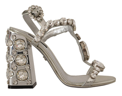 Dolce & Gabbana Silberne Kristalle Riemen Schnalle High Heel Sandalen