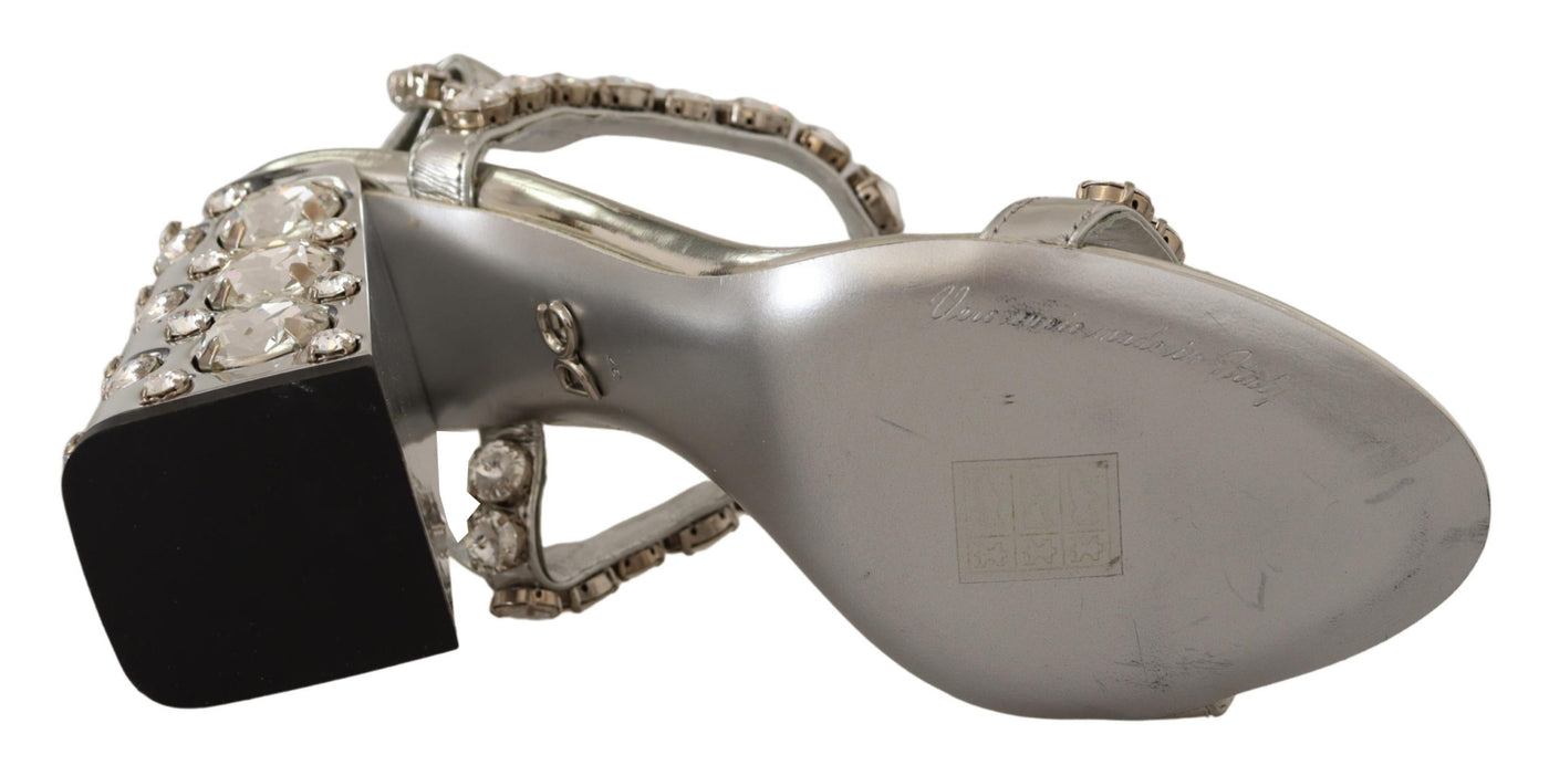 Dolce & Gabbana Silberne Kristalle Riemen Schnalle High Heel Sandalen