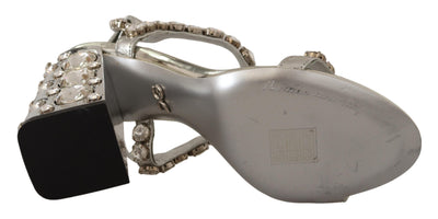 Dolce & Gabbana Silberne Kristalle Riemen Schnalle High Heel Sandalen
