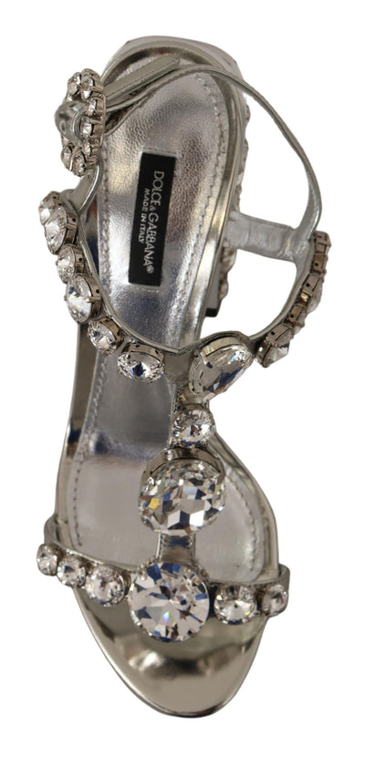 Dolce & Gabbana Silberne Kristalle Riemen Schnalle High Heel Sandalen