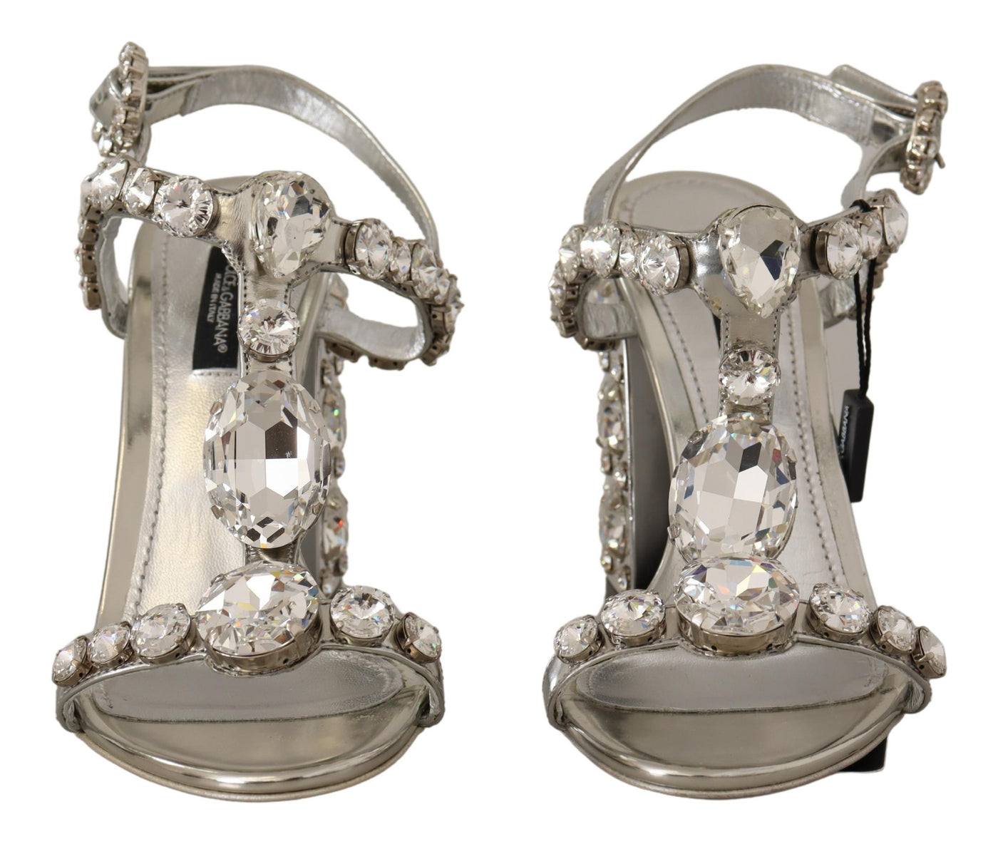 Dolce & Gabbana Silberne Kristalle Riemen Schnalle High Heel Sandalen
