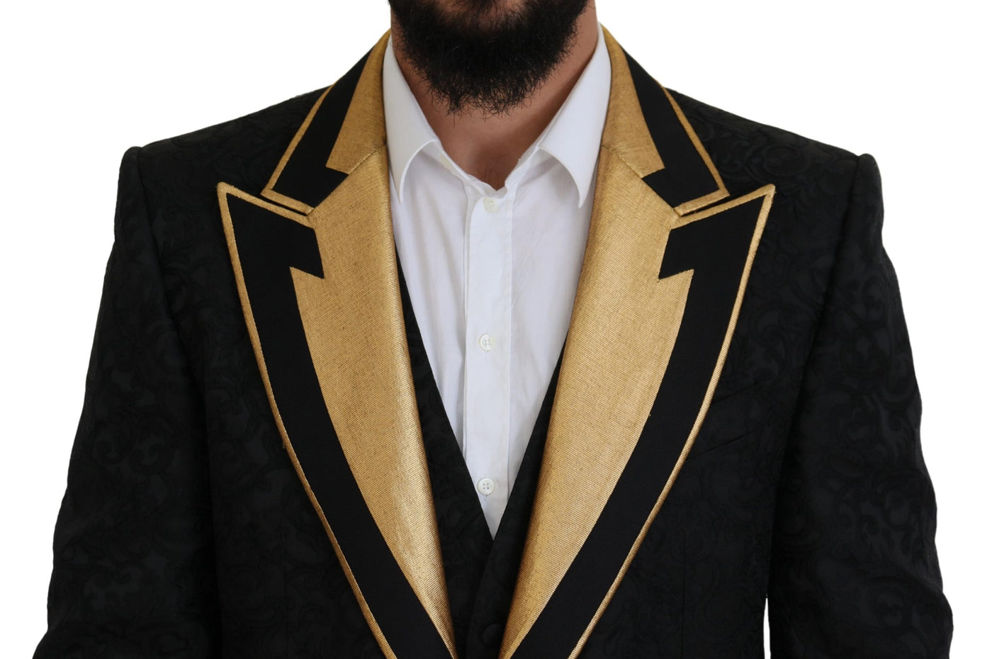 Dolce & Gabbana Schwarz Gold Fantasy Smoking Slim Fit Anzug