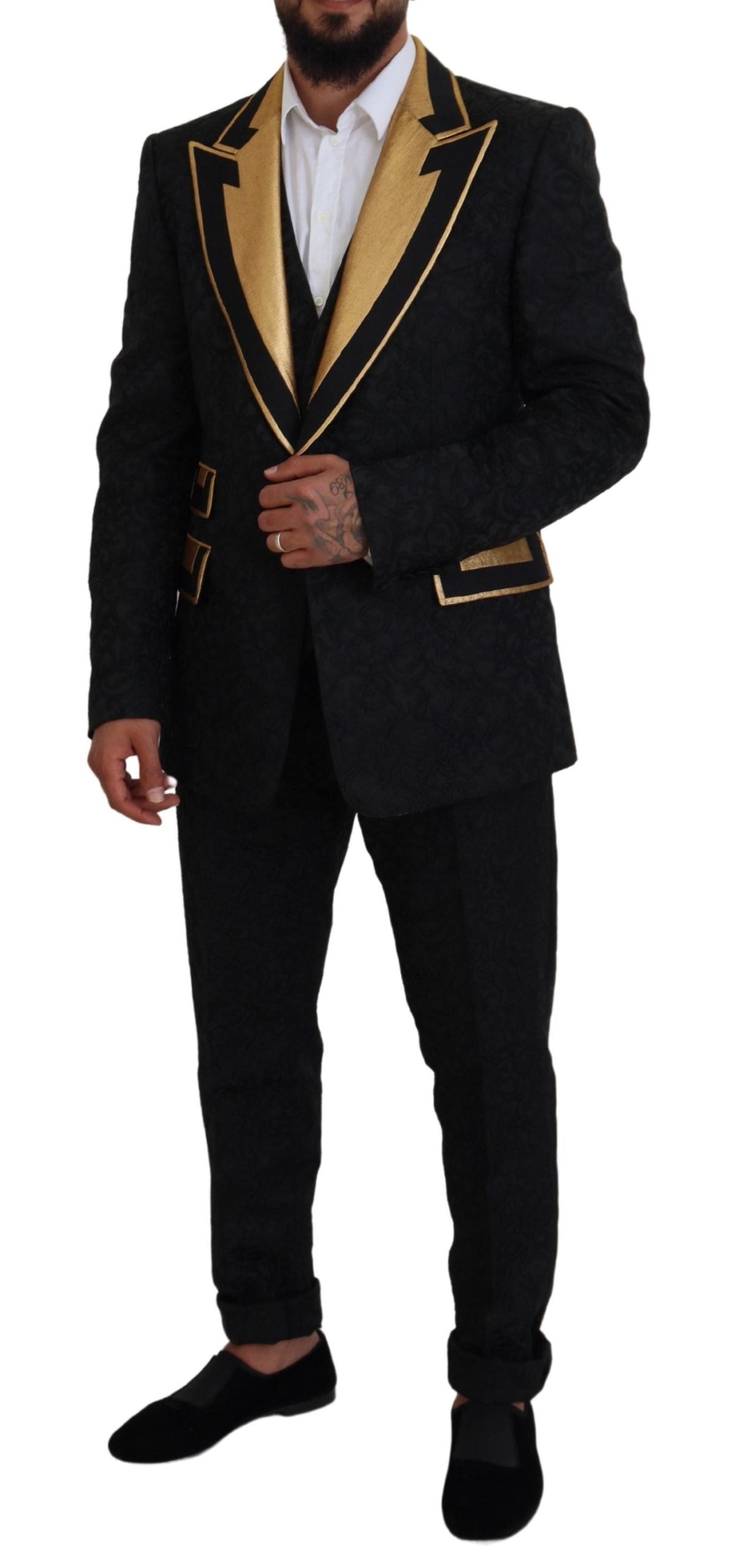 Dolce & Gabbana Schwarz Gold Fantasy Smoking Slim Fit Anzug
