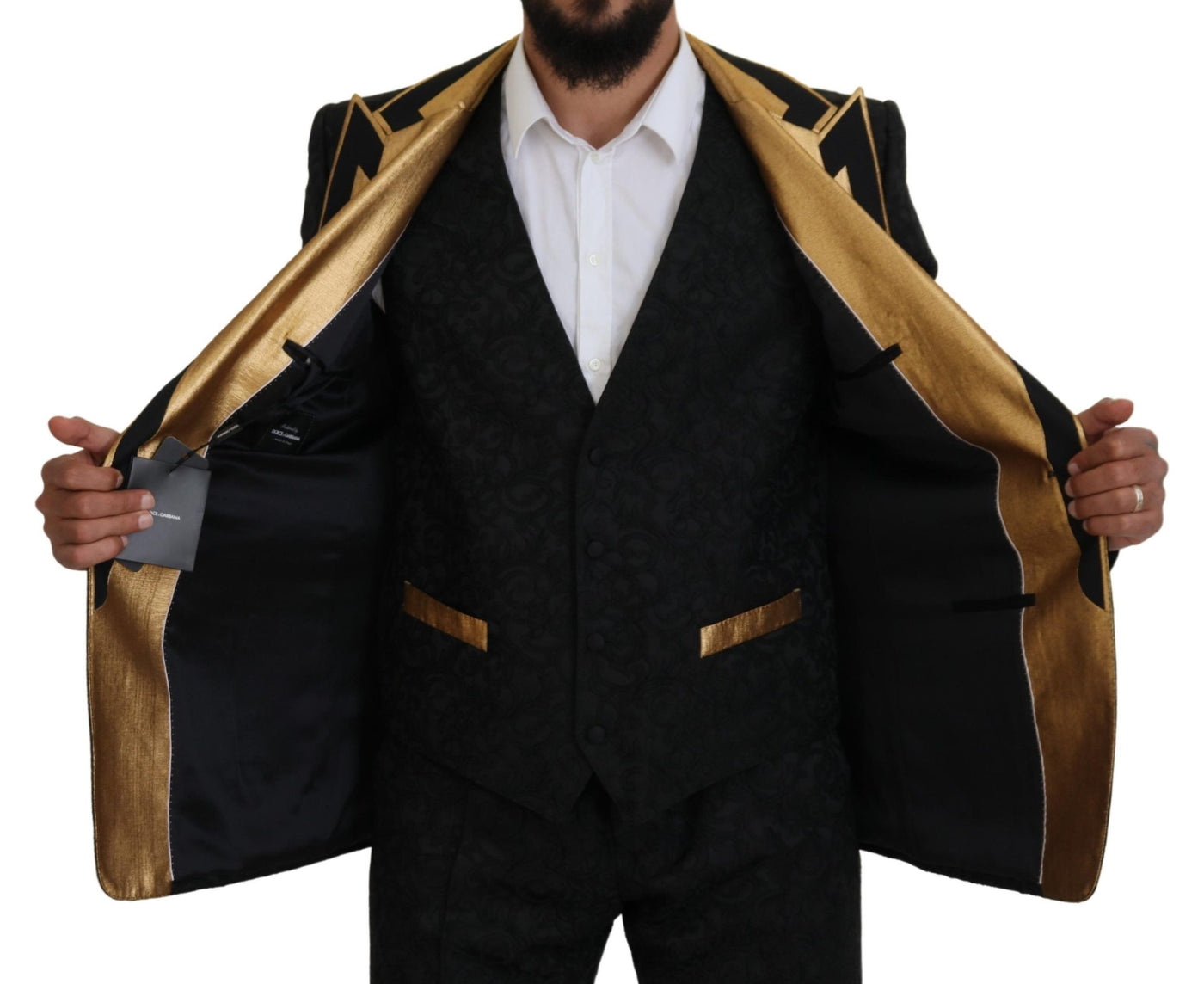 Dolce & Gabbana Schwarz Gold Fantasy Smoking Slim Fit Anzug