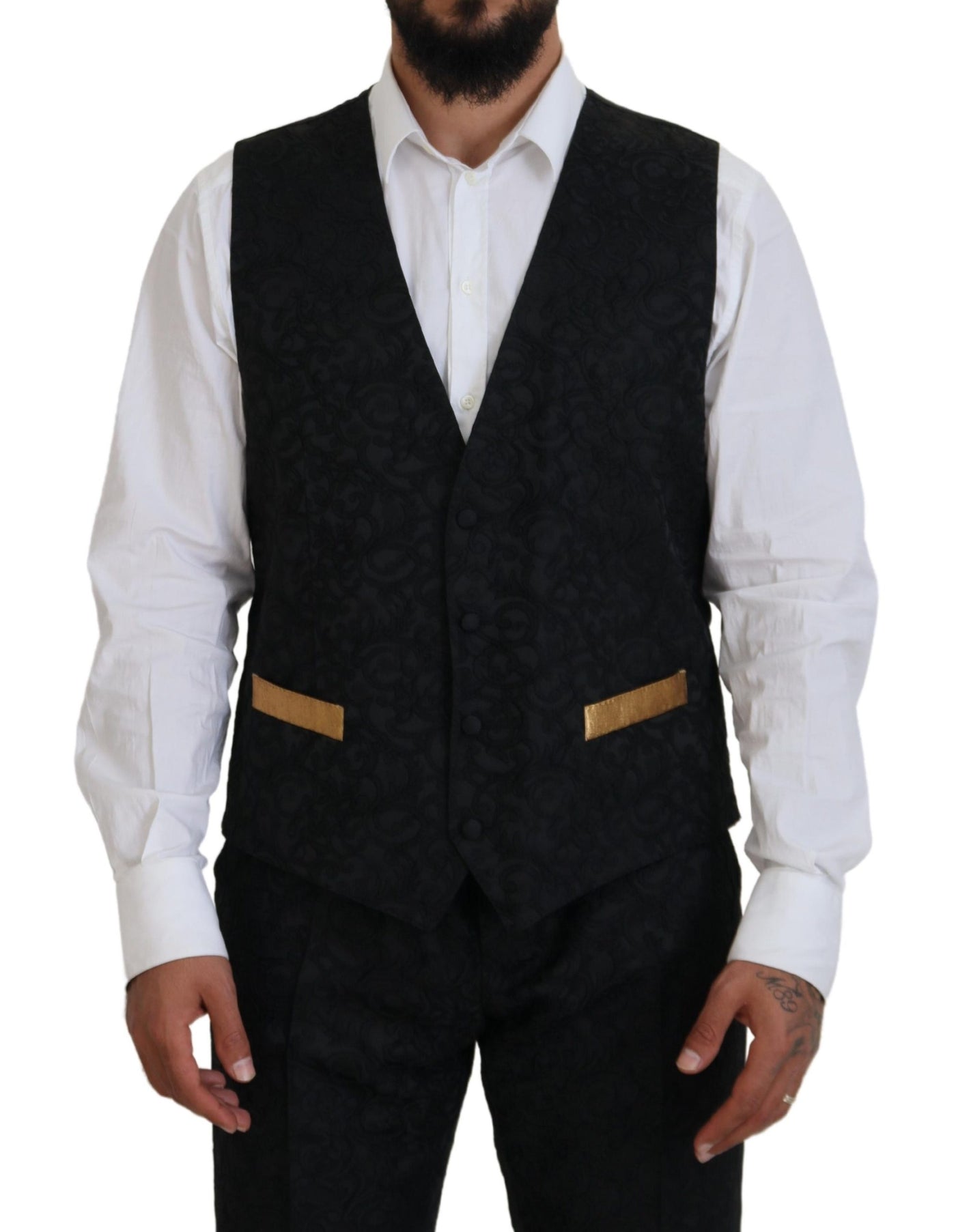 Dolce & Gabbana Schwarz Gold Fantasy Smoking Slim Fit Anzug