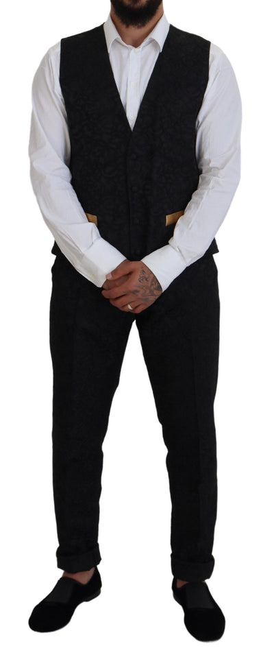 Dolce & Gabbana Schwarz Gold Fantasy Smoking Slim Fit Anzug