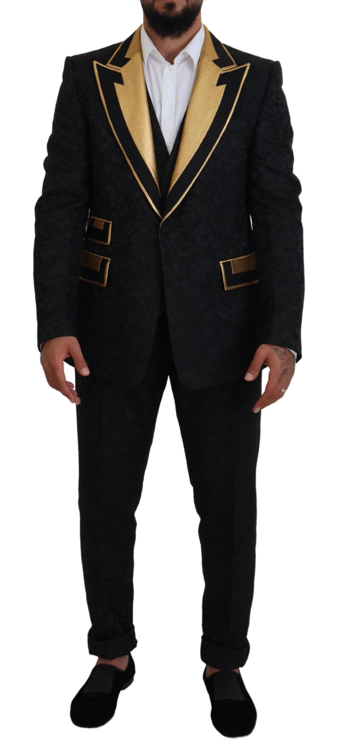 Dolce & Gabbana Schwarz Gold Fantasy Smoking Slim Fit Anzug