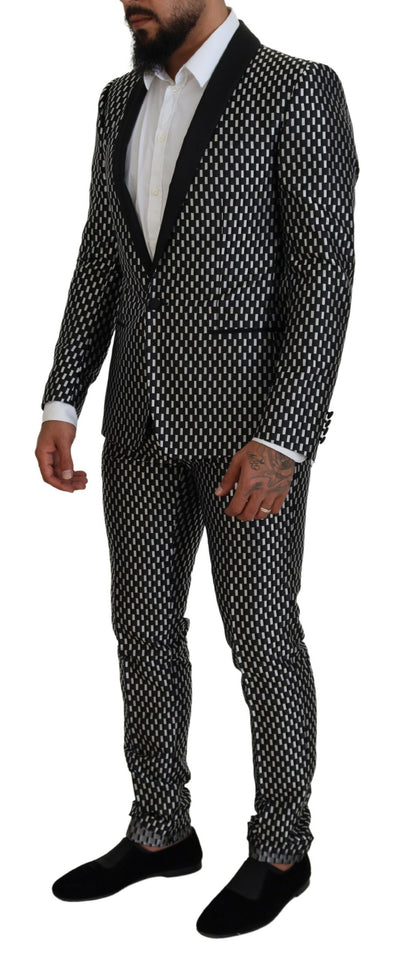 Dolce & Gabbana Schwarz Weiß Seide MARTINI Slim Fit Anzug