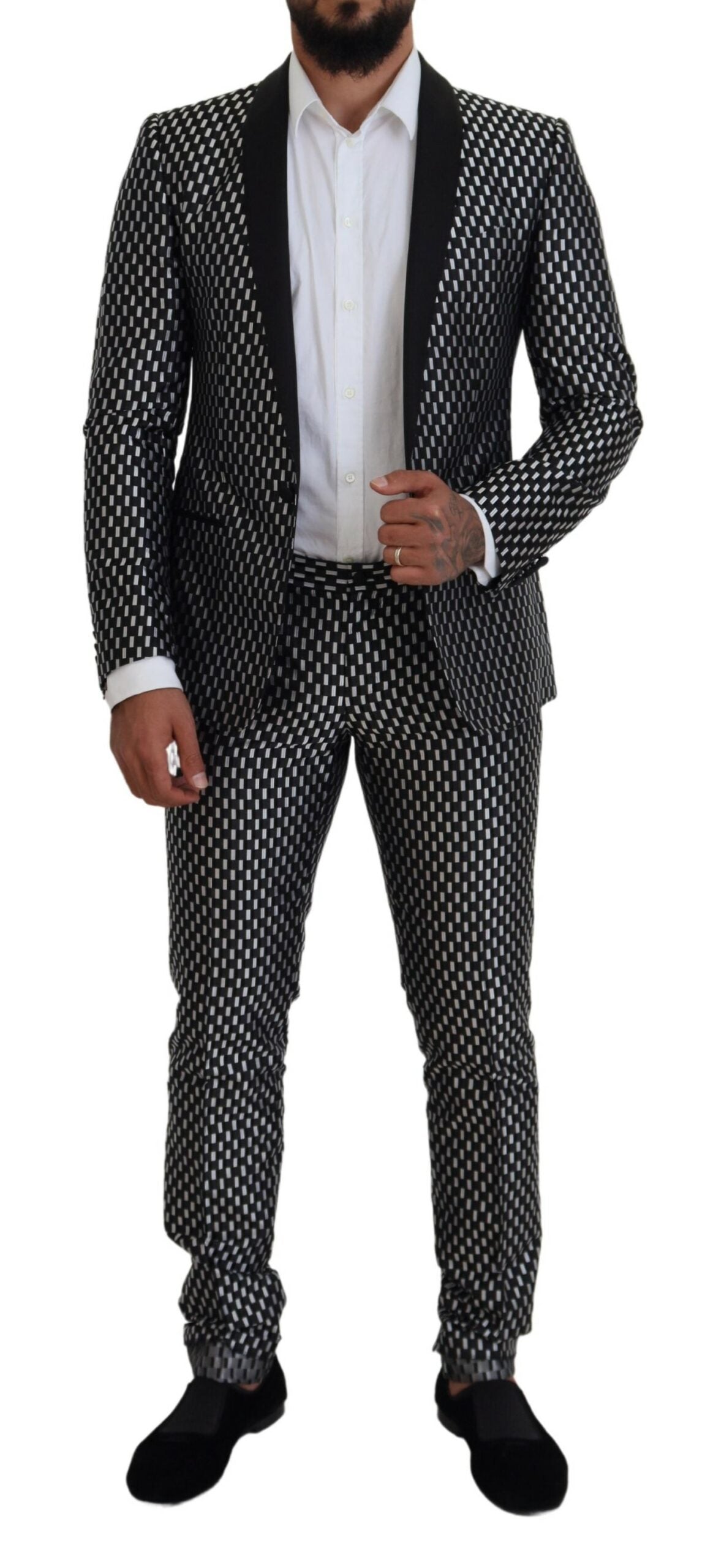 Dolce & Gabbana Schwarz Weiß Seide MARTINI Slim Fit Anzug