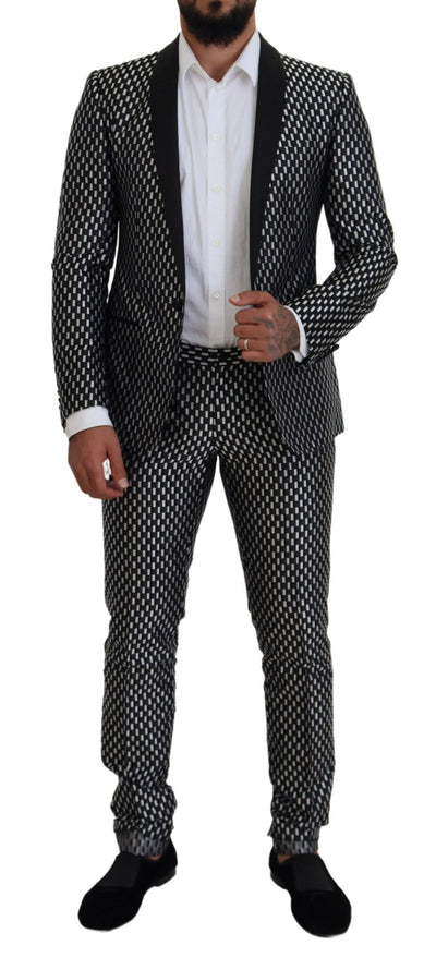 Dolce & Gabbana Schwarz Weiß Seide MARTINI Slim Fit Anzug