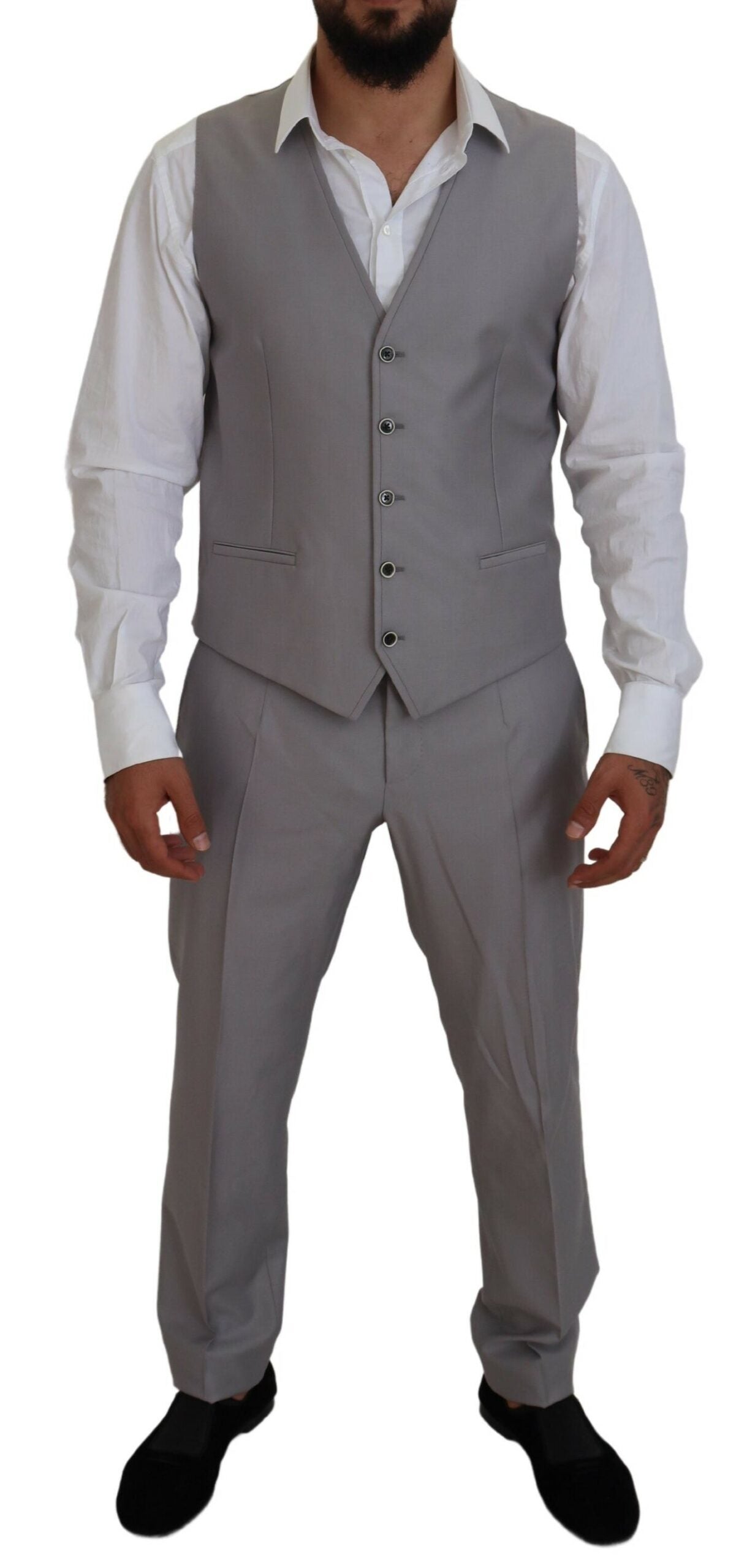 Dolce & Gabbana Silberner Wolle-Seide 3 Stück Slim Fit Anzug