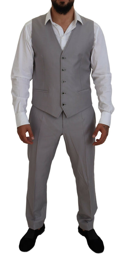 Dolce & Gabbana Silberner Wolle-Seide 3 Stück Slim Fit Anzug