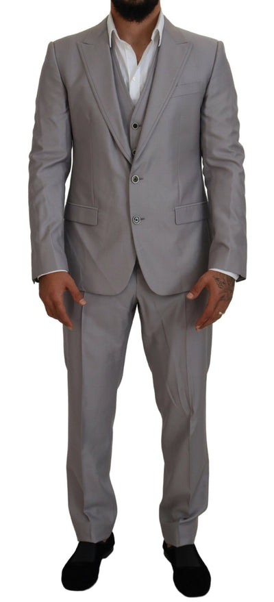 Dolce & Gabbana Silberner Wolle-Seide 3 Stück Slim Fit Anzug