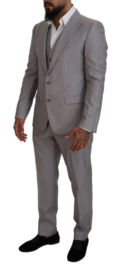 Dolce & Gabbana Silberner Wolle-Seide 3 Stück Slim Fit Anzug