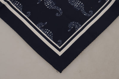 Dolce & Gabbana Blaues Seepferdchen DG Bedrucktes Quadratisches Taschentuch Schal