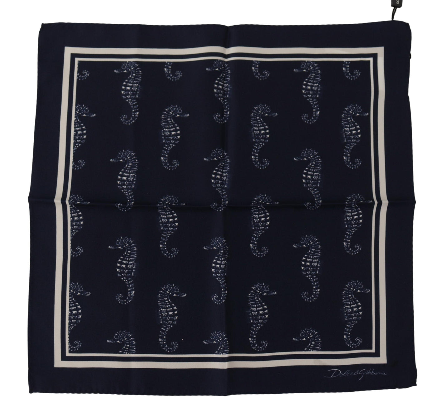 Dolce & Gabbana Blaues Seepferdchen DG Bedrucktes Quadratisches Taschentuch Schal