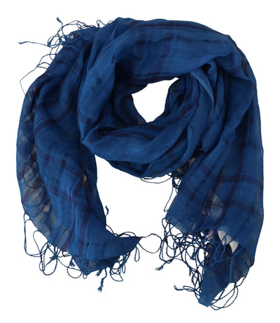 Costume National Blauer Leinenschal Foulard Fransenschal