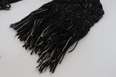 Dolce & Gabbana Schwarzer Wolle gestrickt Wrap Foulard Fransenschal