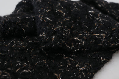 Dolce & Gabbana Schwarzer Wolle gestrickt Wrap Foulard Fransenschal