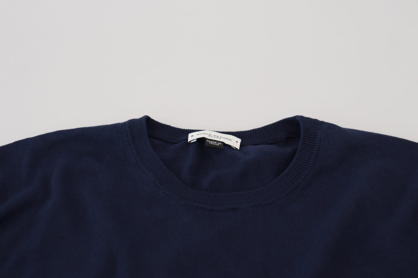 Paolo Pecora Milano Blauer Pullover aus Baumwolle mit Rundhalsausschnitt