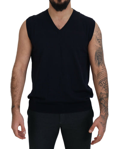 Paolo Pecora Milano Schwarzes ärmelloses Baumwoll-Tank-T-Shirt mit V-Ausschnitt