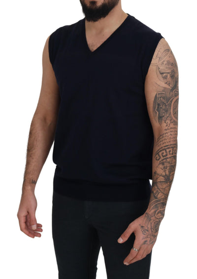 Paolo Pecora Milano Schwarzes ärmelloses Baumwoll-Tank-T-Shirt mit V-Ausschnitt