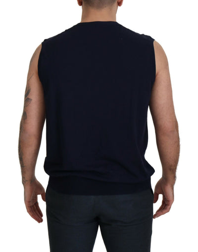 Paolo Pecora Milano Schwarzes ärmelloses Baumwoll-Tank-T-Shirt mit V-Ausschnitt