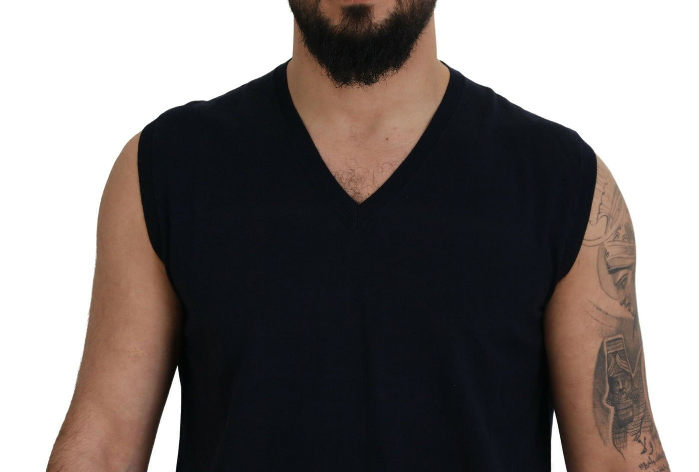 Paolo Pecora Milano Schwarzes ärmelloses Baumwoll-Tank-T-Shirt mit V-Ausschnitt