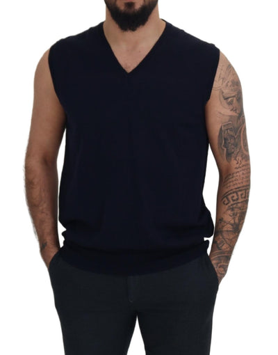 Paolo Pecora Milano Schwarzes ärmelloses Baumwoll-Tank-T-Shirt mit V-Ausschnitt